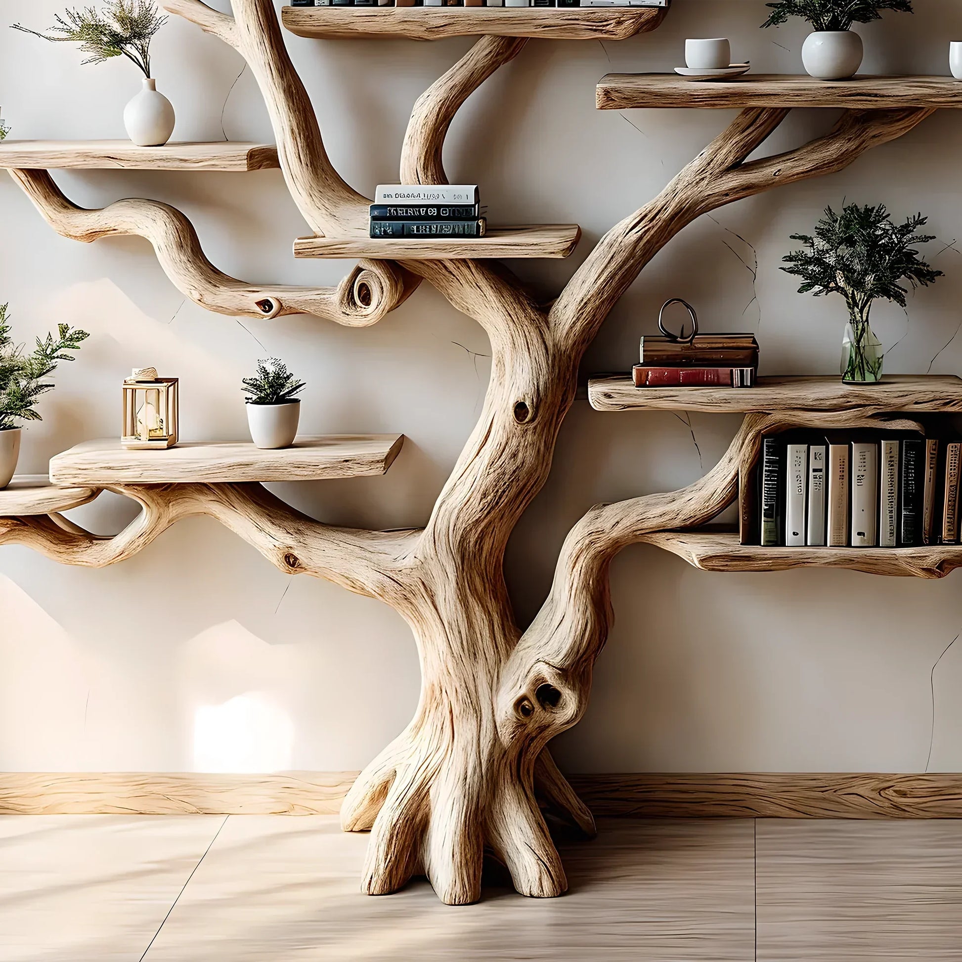 Bookshelf made of pine branches, Natural wood, Children's bookshelf, Decorative library 